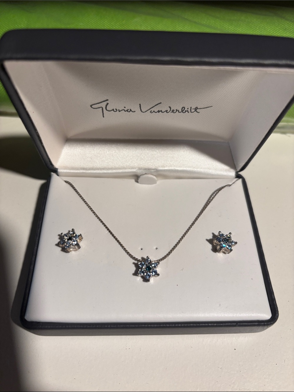 Gloria Vanderbilt Silver-Tone Necklace and Stud Earrings with Blue Crystals